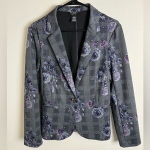 SOHO Apparel Purple Gray Floral Print Glen Plaid Blazer M